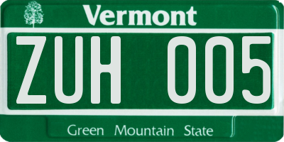 VT license plate ZUH005