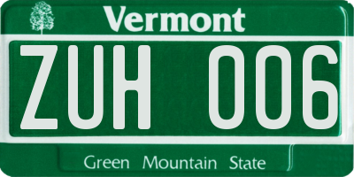 VT license plate ZUH006