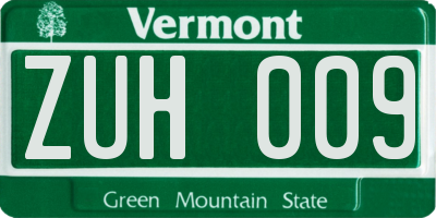 VT license plate ZUH009