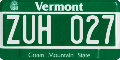VT license plate ZUH027