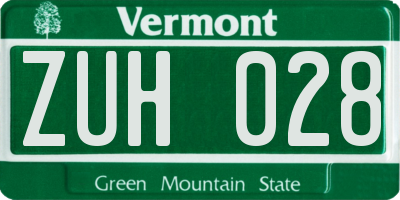 VT license plate ZUH028