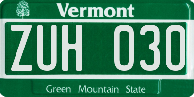 VT license plate ZUH030