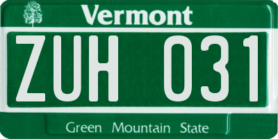 VT license plate ZUH031