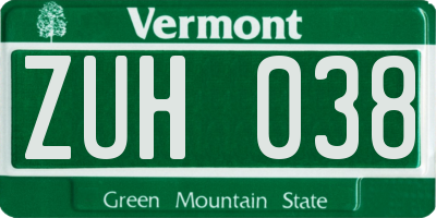 VT license plate ZUH038