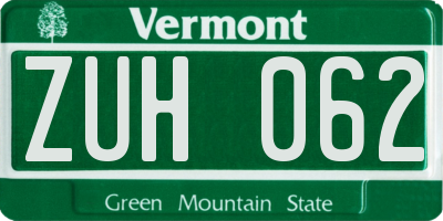 VT license plate ZUH062