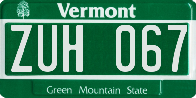 VT license plate ZUH067