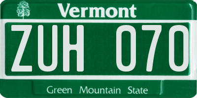 VT license plate ZUH070