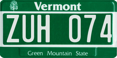 VT license plate ZUH074