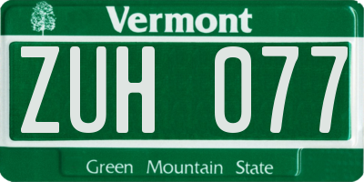 VT license plate ZUH077