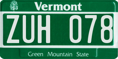 VT license plate ZUH078