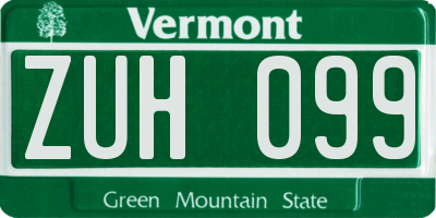 VT license plate ZUH099