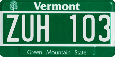 VT license plate ZUH103