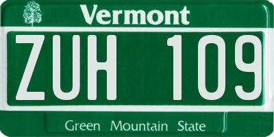 VT license plate ZUH109