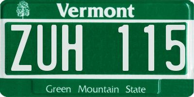 VT license plate ZUH115
