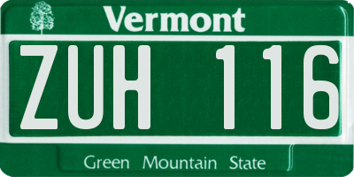 VT license plate ZUH116