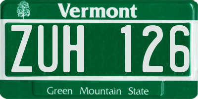 VT license plate ZUH126