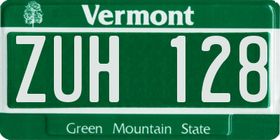 VT license plate ZUH128