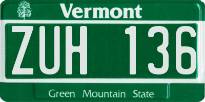 VT license plate ZUH136