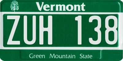 VT license plate ZUH138