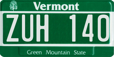 VT license plate ZUH140