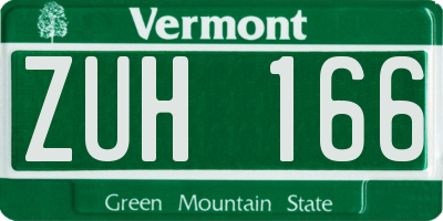VT license plate ZUH166