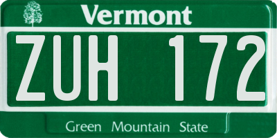 VT license plate ZUH172