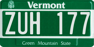 VT license plate ZUH177