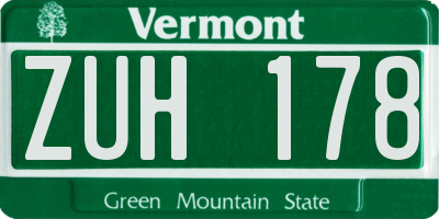 VT license plate ZUH178