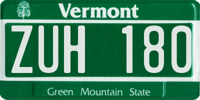 VT license plate ZUH180