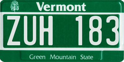 VT license plate ZUH183