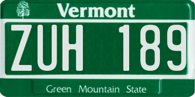 VT license plate ZUH189