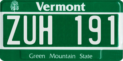 VT license plate ZUH191