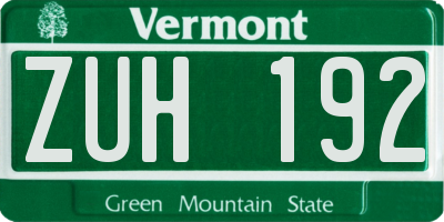 VT license plate ZUH192