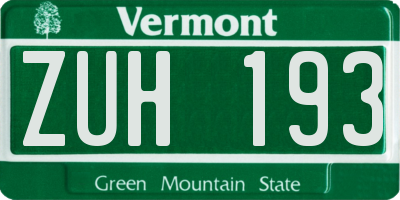 VT license plate ZUH193