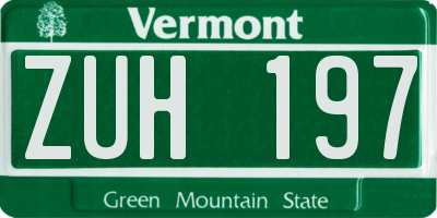 VT license plate ZUH197