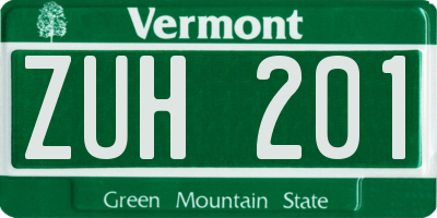 VT license plate ZUH201