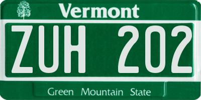 VT license plate ZUH202