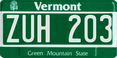 VT license plate ZUH203
