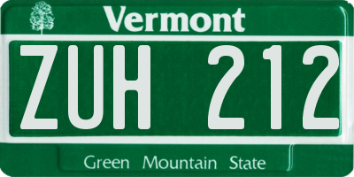 VT license plate ZUH212