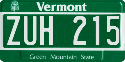 VT license plate ZUH215