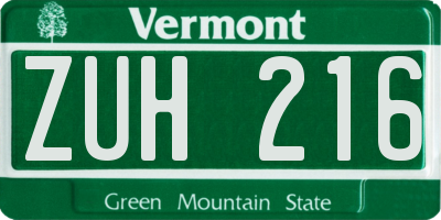 VT license plate ZUH216