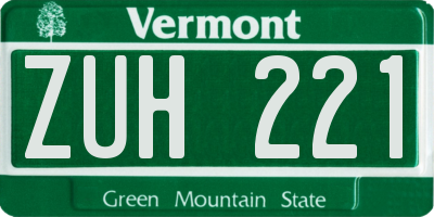 VT license plate ZUH221