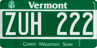 VT license plate ZUH222
