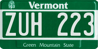 VT license plate ZUH223
