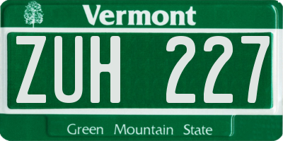 VT license plate ZUH227
