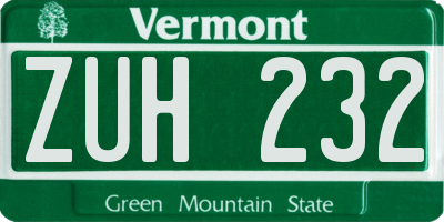 VT license plate ZUH232
