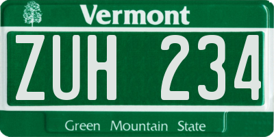VT license plate ZUH234