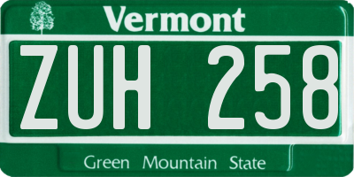 VT license plate ZUH258