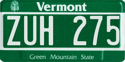 VT license plate ZUH275