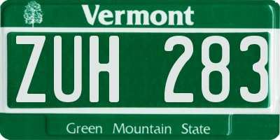 VT license plate ZUH283